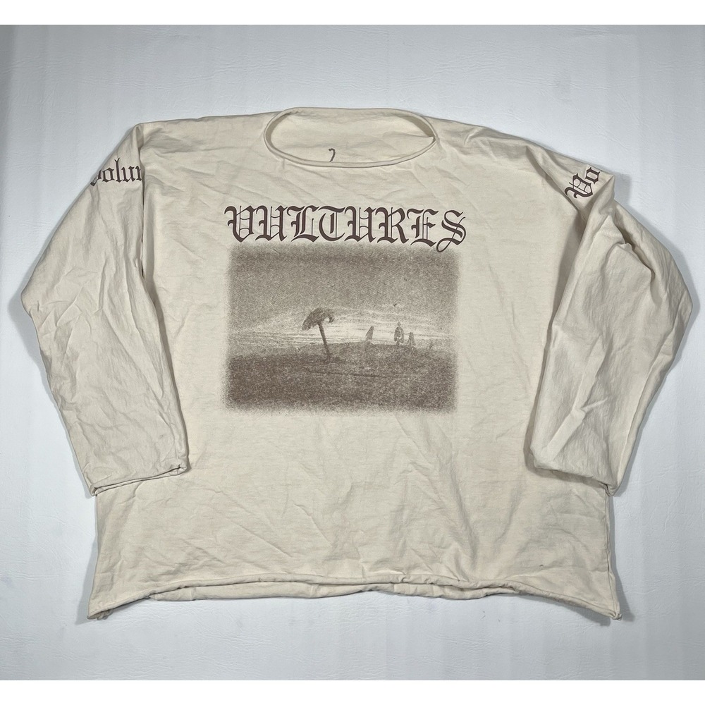 YZY Gosha Vultures Long Sleeve Tee Mens Large Cream Kanye West Graphic Oversized